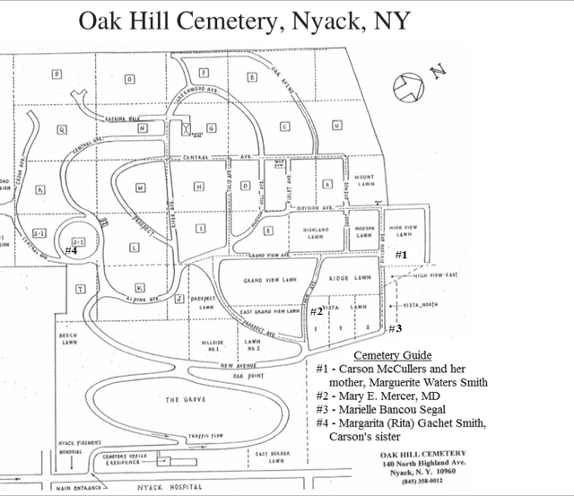 a map of Oak Hill Cemetery in Nyack, NY